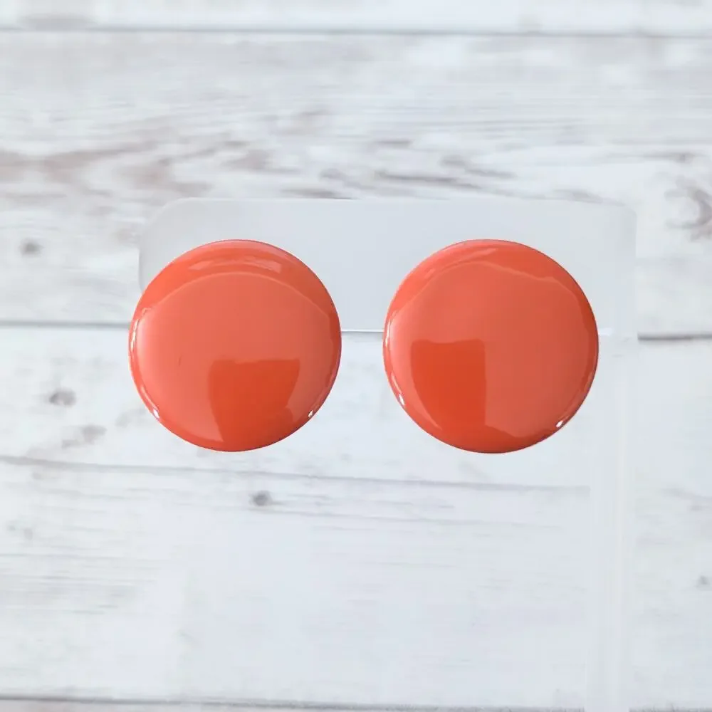 Vintage Clip On Earrings Deep Orange Retro Circle 1